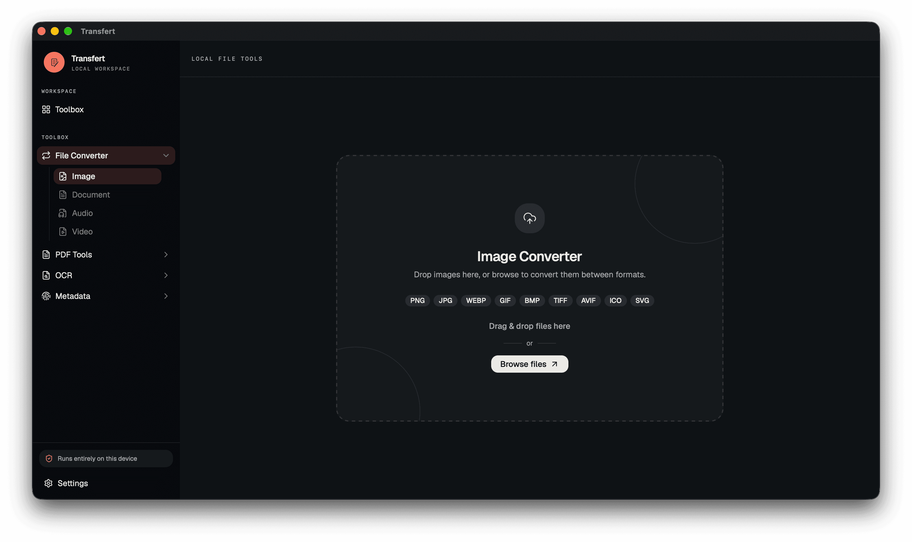 Transfert image converter ready for files to be dropped