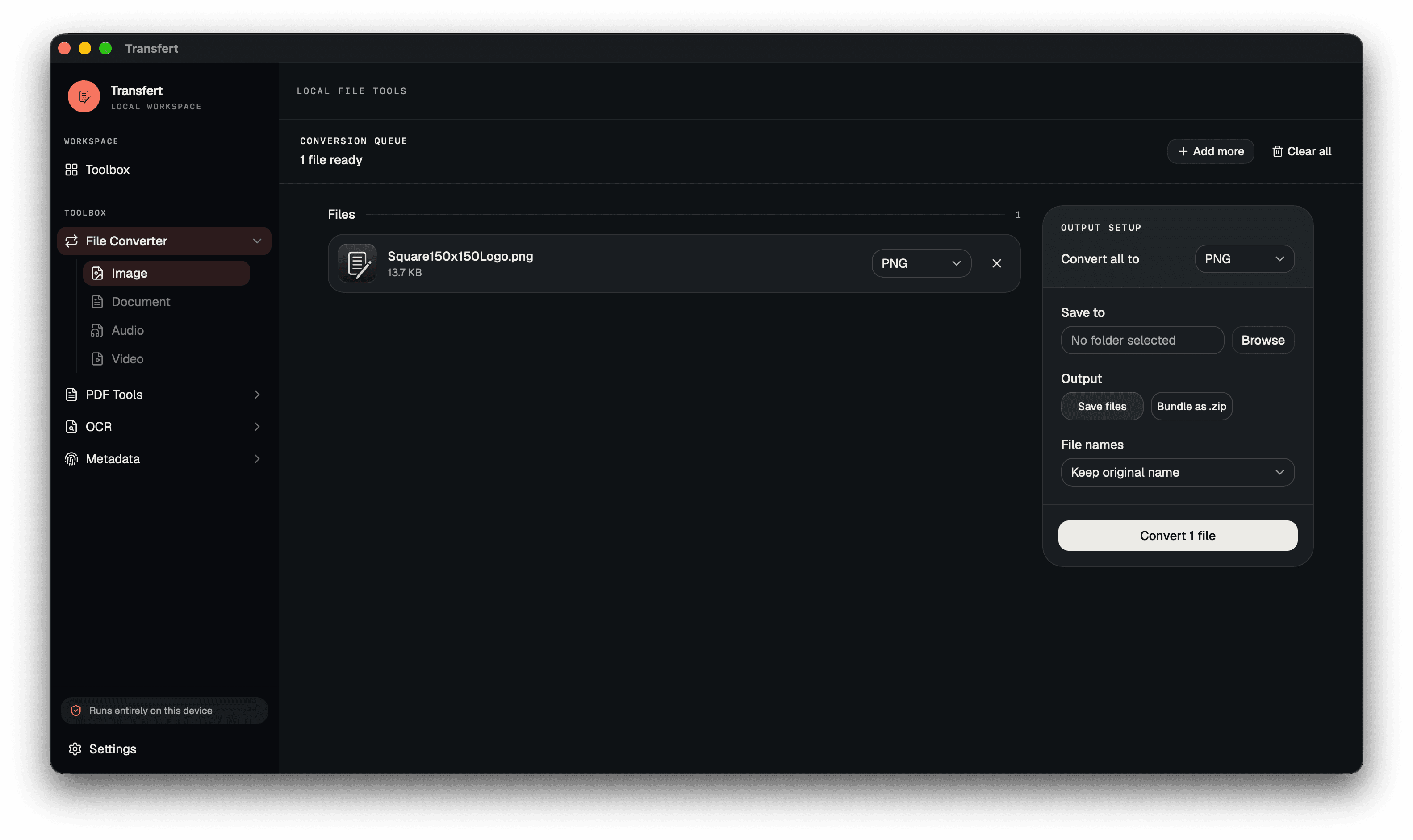 Transfert conversion queue with output settings